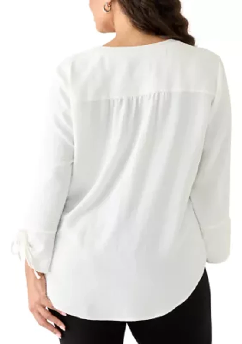 Plus 3/4 Sleeve Crinkle Woven Blouse