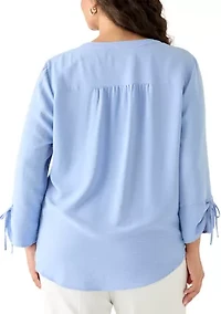 Plus 3/4 Sleeve Crinkle Woven Blouse