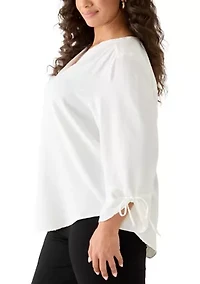Plus 3/4 Sleeve Crinkle Woven Blouse