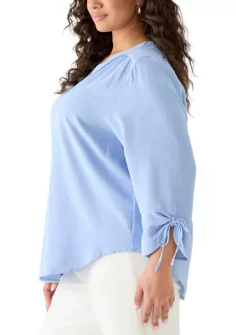 Plus 3/4 Sleeve Crinkle Woven Blouse