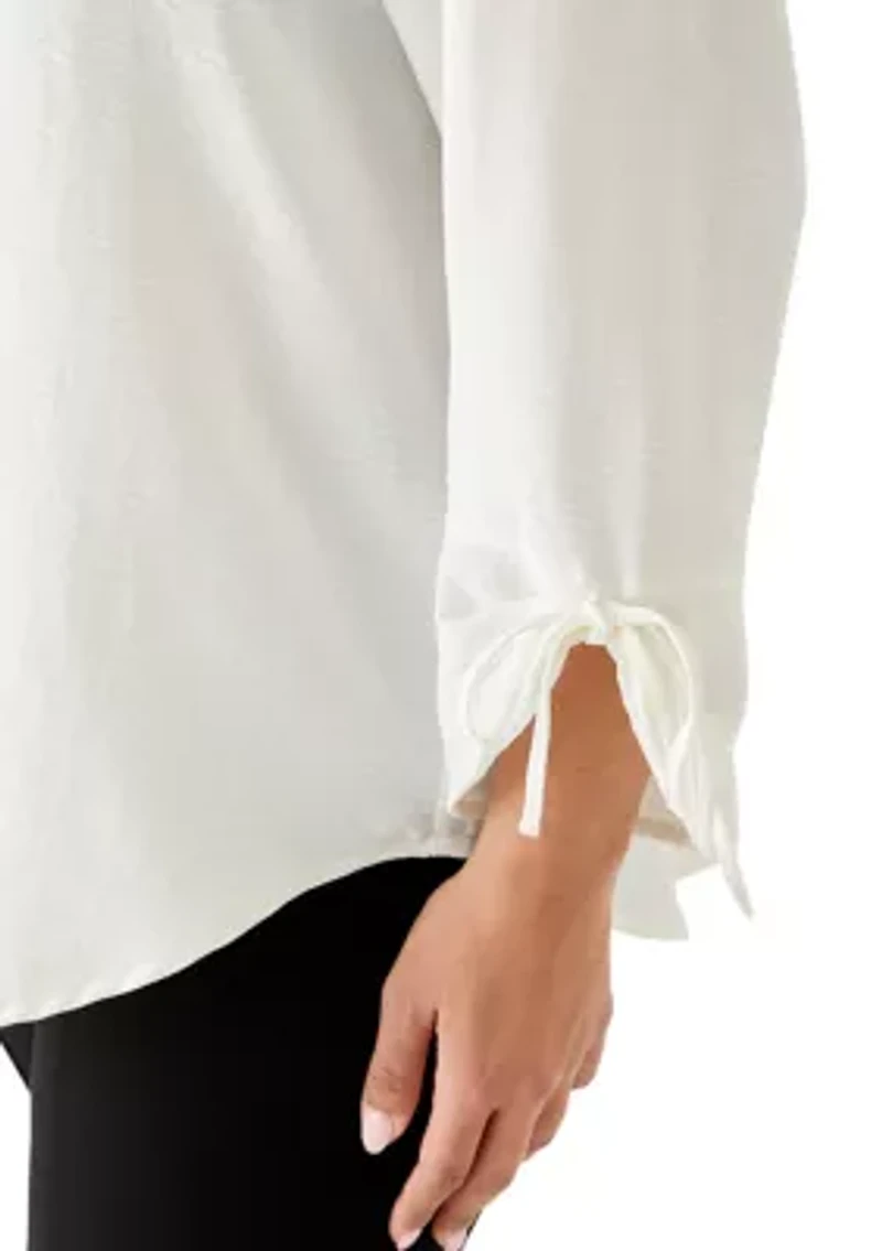 Plus 3/4 Sleeve Crinkle Woven Blouse