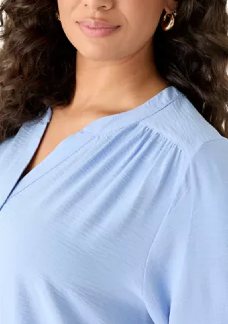 Plus 3/4 Sleeve Crinkle Woven Blouse