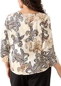 Plus 3/4 Sleeve Paisley Texture Knit Blouse