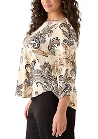 Plus 3/4 Sleeve Paisley Texture Knit Blouse
