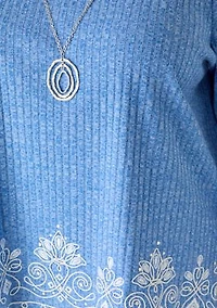 Plus 3/4 Sleeve Embroidered Rib Knit Top