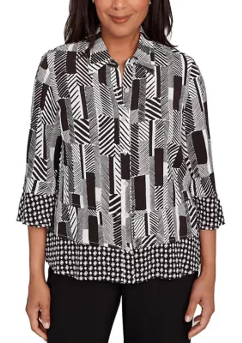 Petite Business As Usual Zebra Geo Twin Print Top