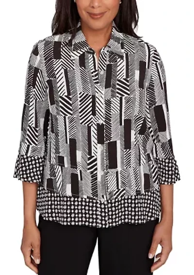 Petite Business As Usual Zebra Geo Twin Print Top