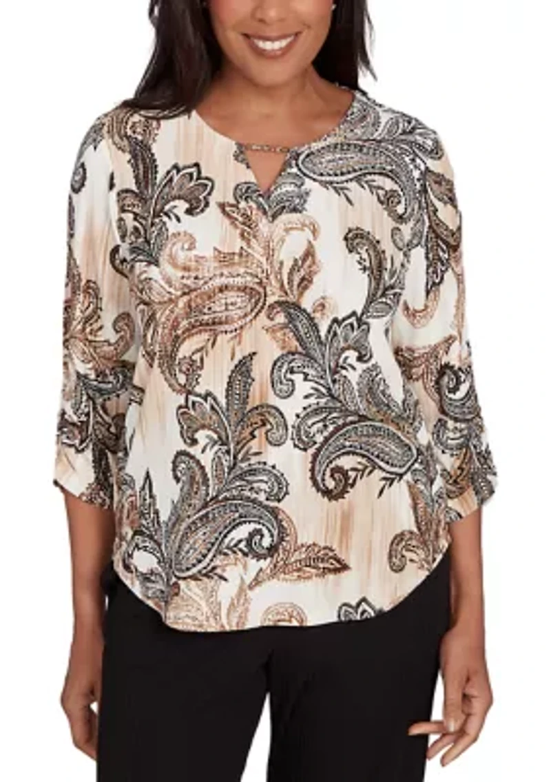 Petite Business As Usual Paisley Texture Top