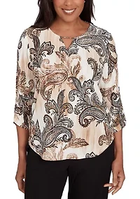 Petite Business As Usual Paisley Texture Top