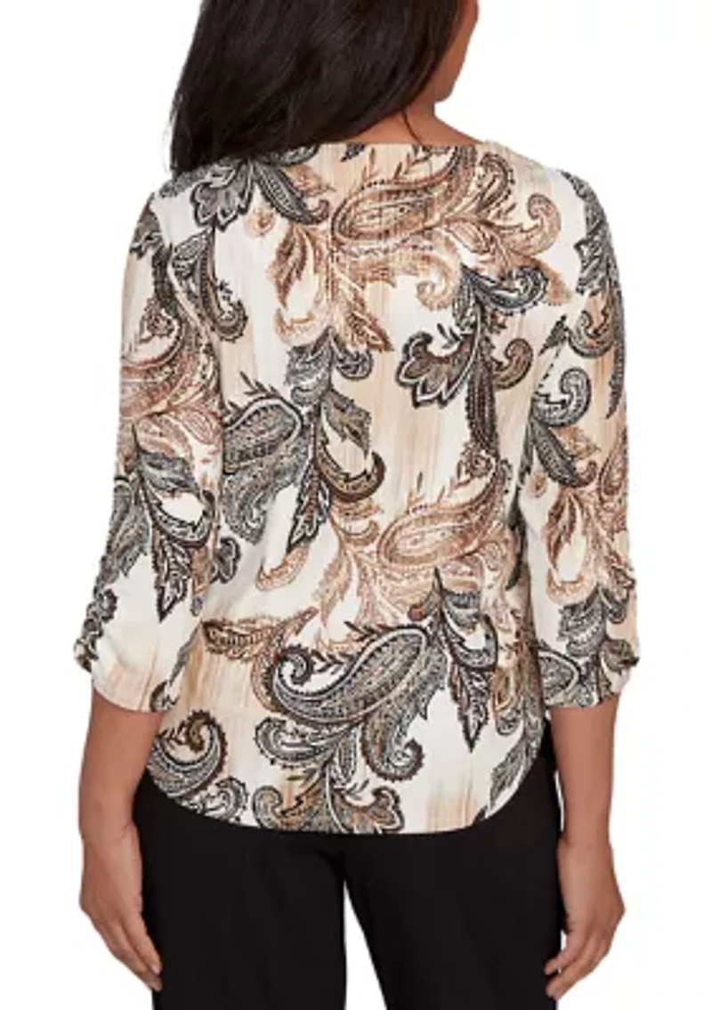 Petite Business As Usual Paisley Texture Top