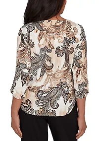 Petite Business As Usual Paisley Texture Top