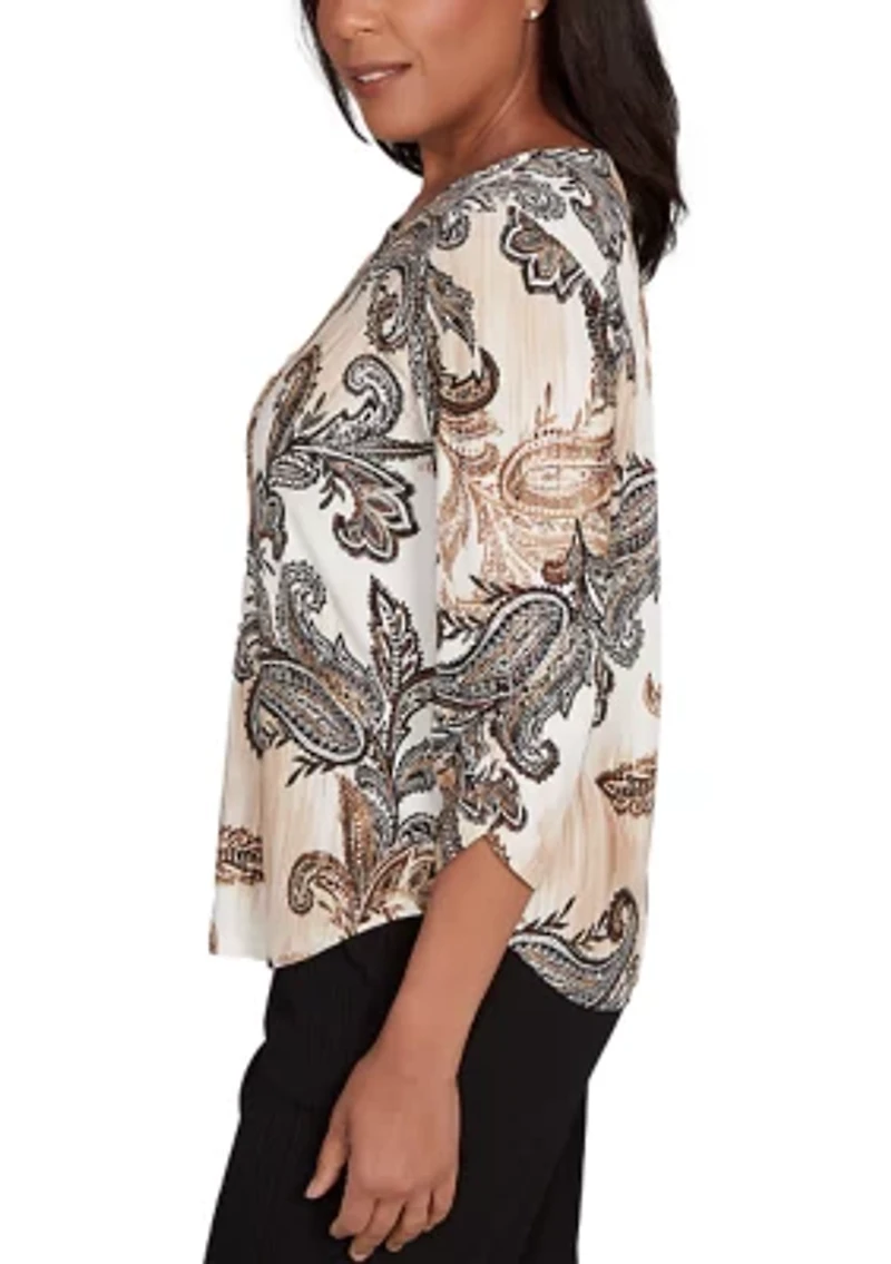 Petite Business As Usual Paisley Texture Top