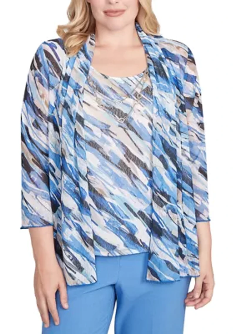 Petite Business As Usual Texture Mesh Print Two One Top