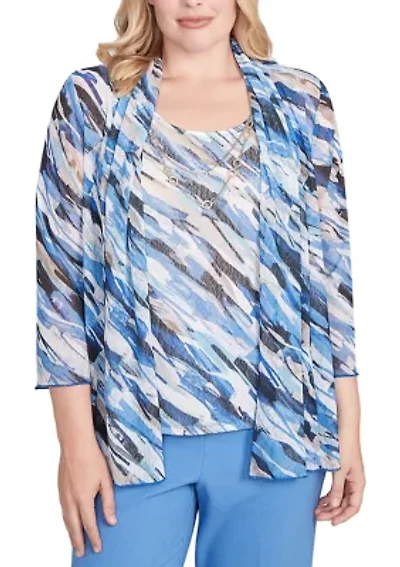 Petite Business As Usual Texture Mesh Print Two One Top