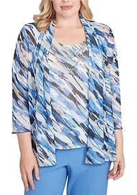 Petite Business As Usual Texture Mesh Print Two One Top