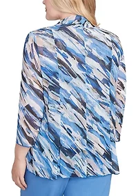 Petite Business As Usual Texture Mesh Print Two One Top