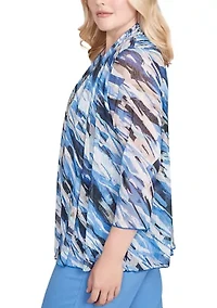 Petite Business As Usual Texture Mesh Print Two One Top