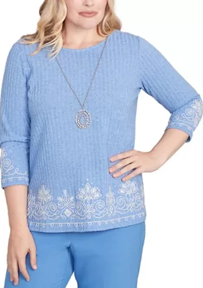 Petite Business As Usual Border Medallion Embroidery Top