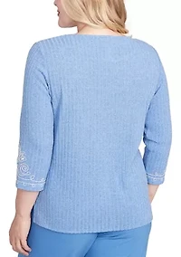 Petite Business As Usual Border Medallion Embroidery Top