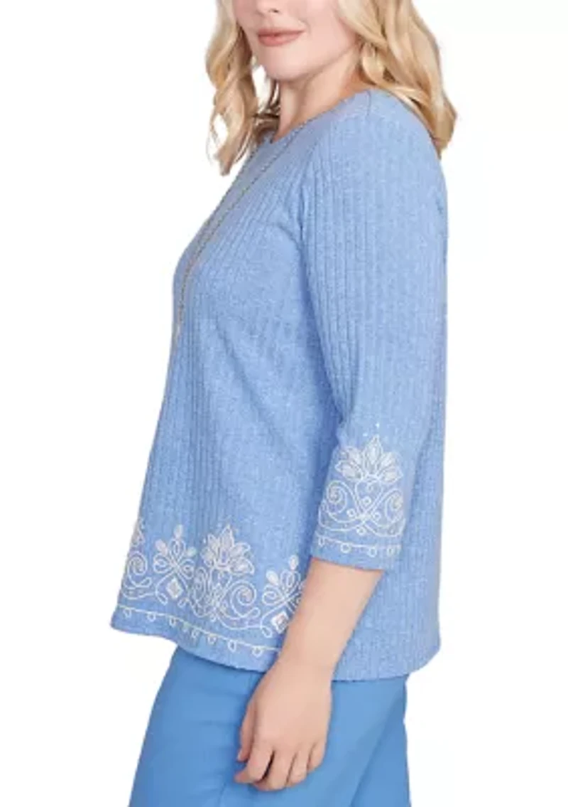 Petite Business As Usual Border Medallion Embroidery Top