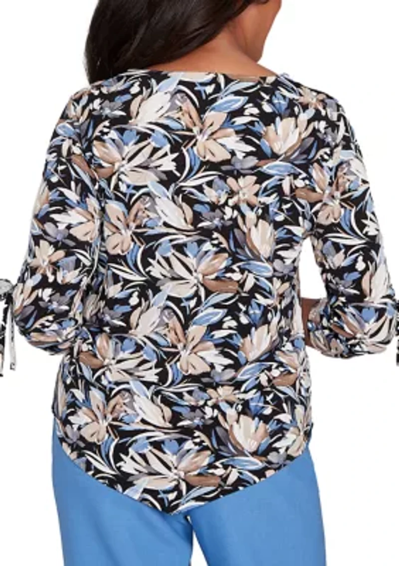 Petite Business As Usual Brushstroke Floral Top