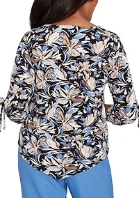 Petite Business As Usual Brushstroke Floral Top