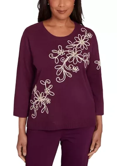 Petite Urban Legend Floral Diagonal Soutache Sweater