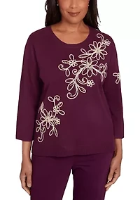 Petite Urban Legend Floral Diagonal Soutache Sweater