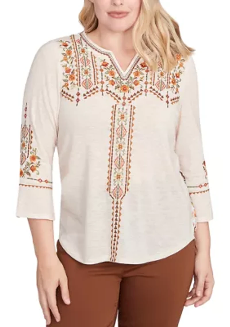 Women's Mount Laurel Geo Floral Embroidery Printed Back Top