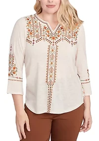 Women's Mount Laurel Geo Floral Embroidery Printed Back Top