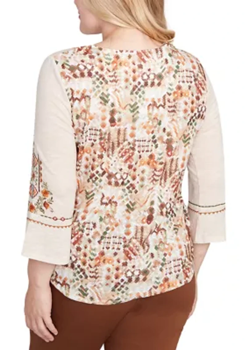 Women's Mount Laurel Geo Floral Embroidery Printed Back Top