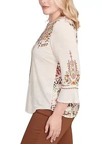 Women's Mount Laurel Geo Floral Embroidery Printed Back Top