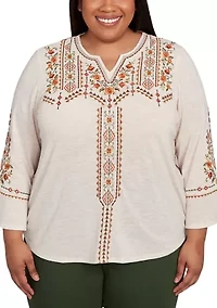 Plus Mount Laurel Geo Floral Embroidery Printed Back Top