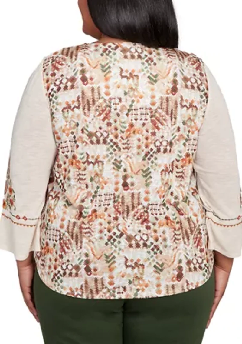 Plus Mount Laurel Geo Floral Embroidery Printed Back Top