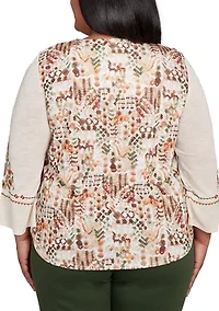 Plus Mount Laurel Geo Floral Embroidery Printed Back Top
