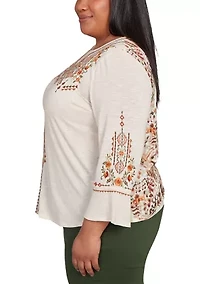 Plus Mount Laurel Geo Floral Embroidery Printed Back Top