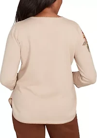 Petite Mount Laurel Asymmetric Flower Embroidery Top