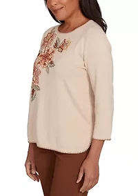 Petite Mount Laurel Asymmetric Flower Embroidery Top