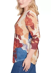 Women's Sunset Canyon Drama Abstract Floral Top