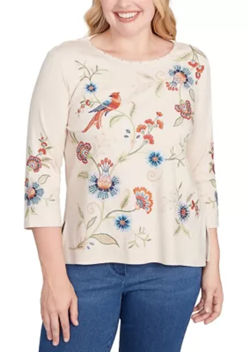 Women's Sunset Canyon Allover Floral Embroidery Top