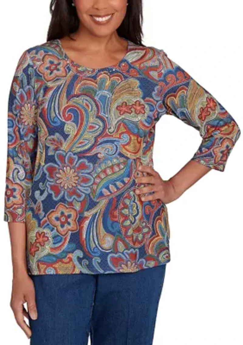 Women's Sunset Canyon Stitched Floral Batik Top