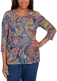 Women's Sunset Canyon Stitched Floral Batik Top