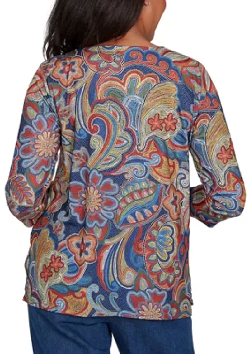 Women's Sunset Canyon Stitched Floral Batik Top