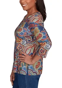Women's Sunset Canyon Stitched Floral Batik Top