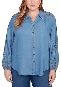 Plus Sunset Canyon Embroidered Tencel Shirt
