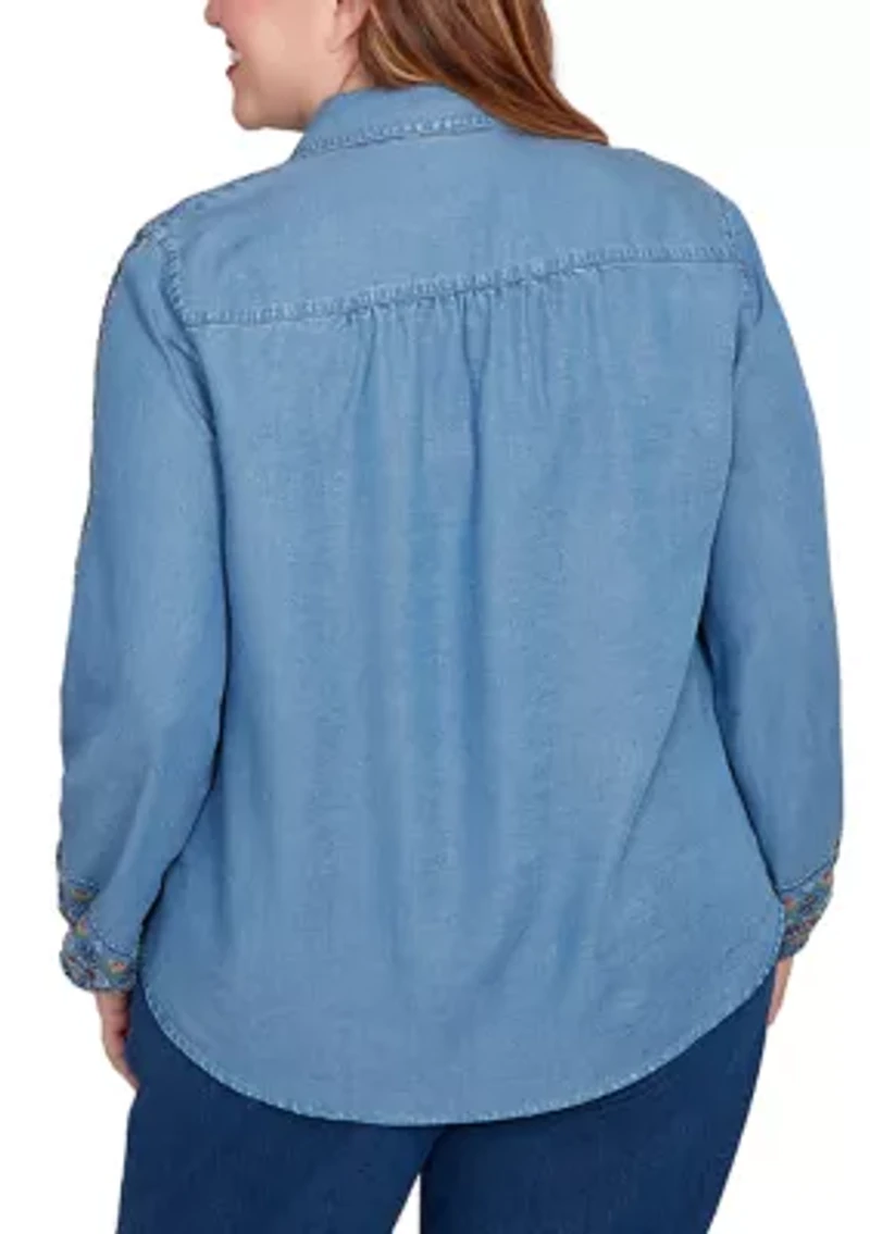 Plus Sunset Canyon Embroidered Tencel Shirt