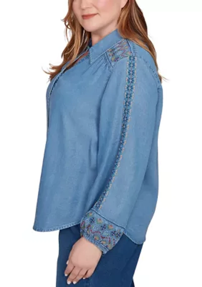 Plus Sunset Canyon Embroidered Tencel Shirt