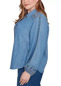 Plus Sunset Canyon Embroidered Tencel Shirt