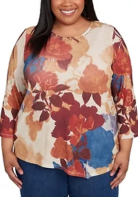 Plus Sunset Canyon Drama Abstract Floral Top