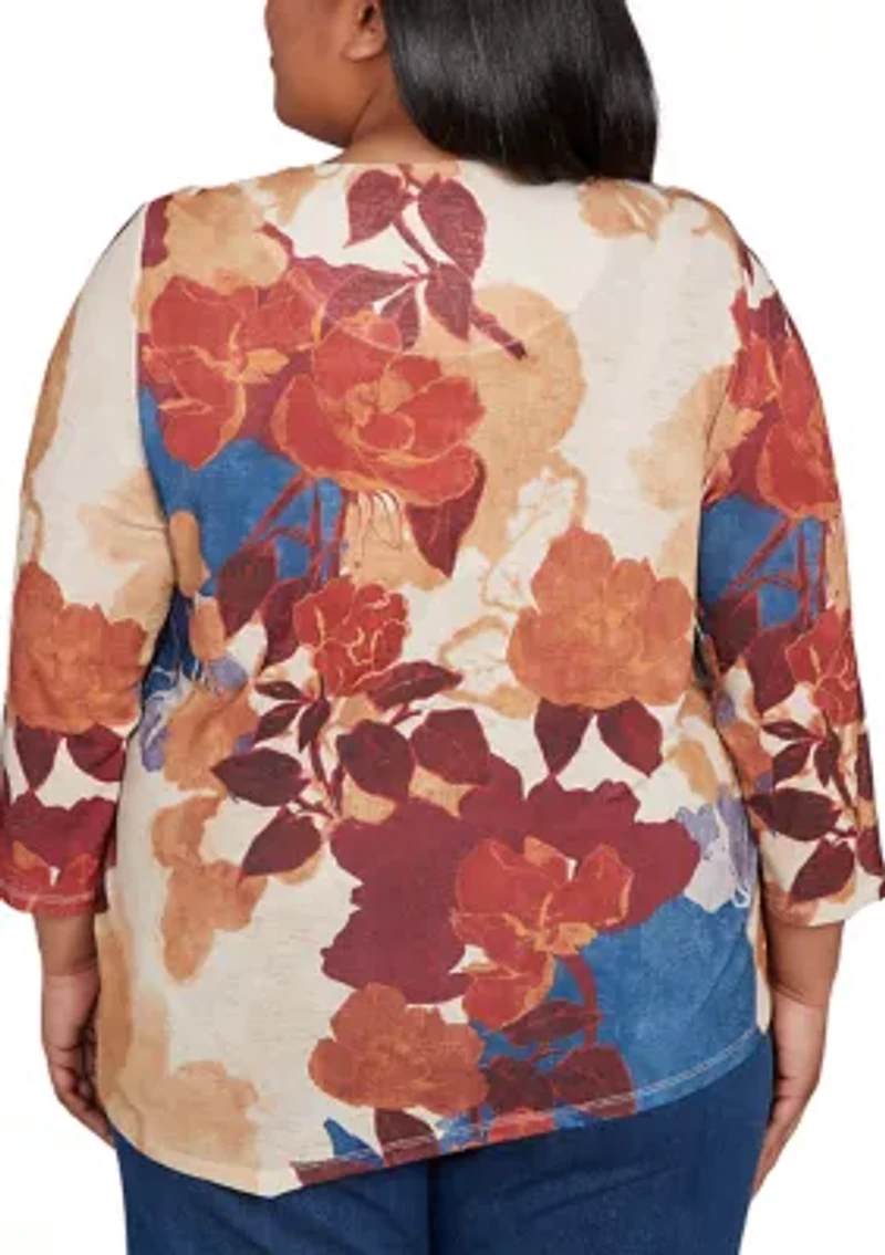 Plus Sunset Canyon Drama Abstract Floral Top